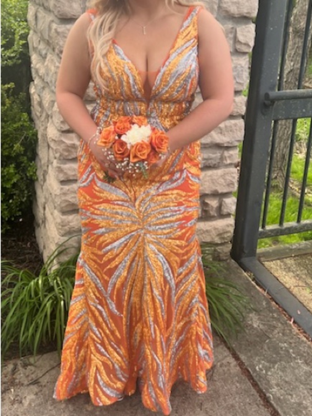 Elegant Orange Sequin V-Neck Jivoni prom Dress
